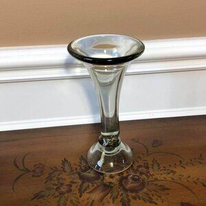 Mid century hand blown smoked glass trumpet vase